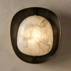 Pebble Alabaster Wall Sconce in Curved Metal Frame, product view 12