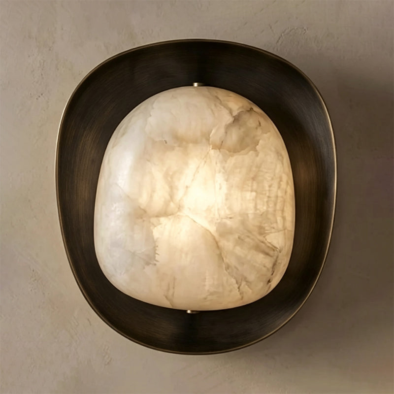 Pebble Alabaster Wall Sconce in Curved Metal Frame, product view 12