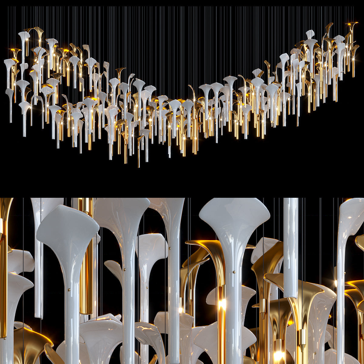 Crystal Calla Reed Chandelier chandelier in a tall interior