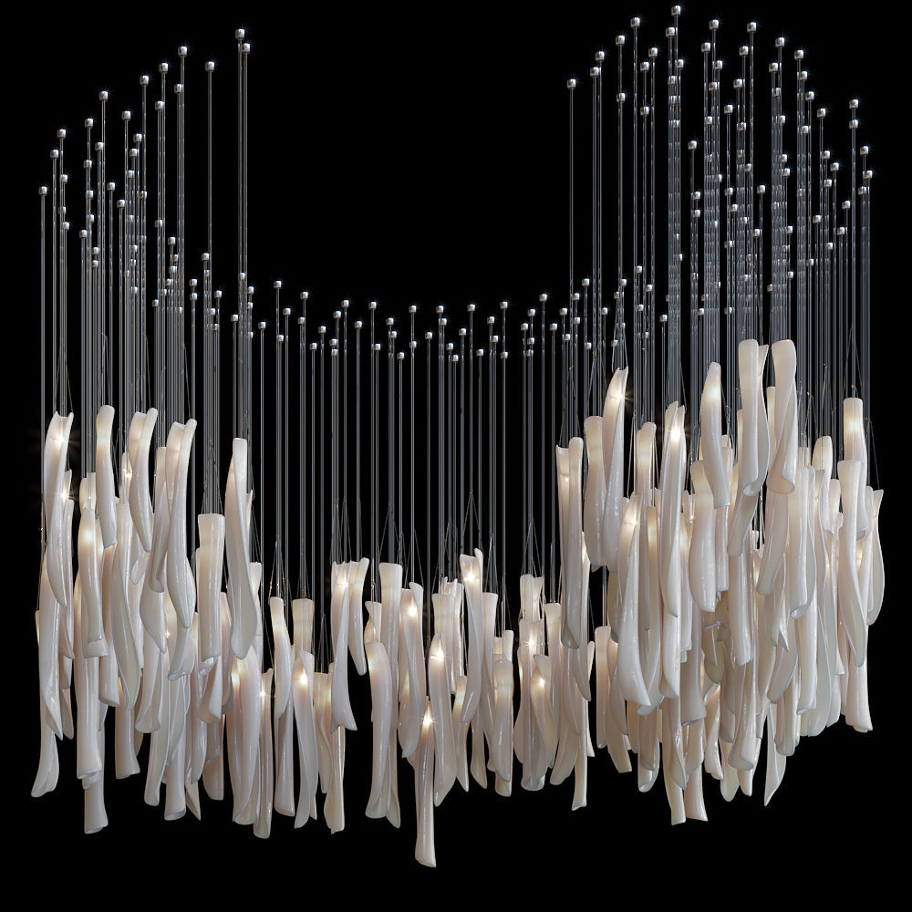 Crystal Spire Bar Chandelier chandelier in a tall interior