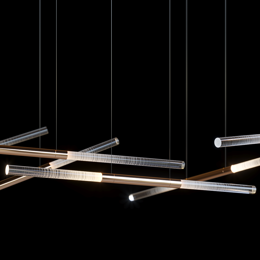 Liora Crystal Rod Scatter Pendant chandelier in a tall interior