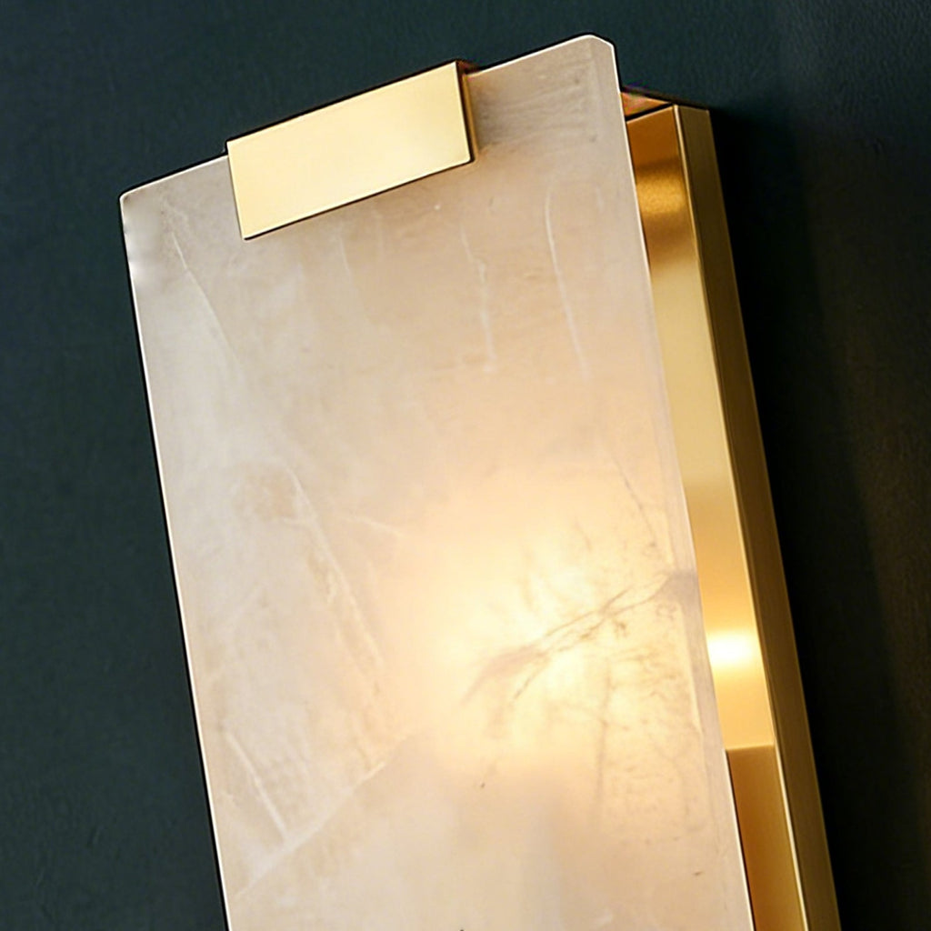 Rectangular Alabaster Wall Sconce, brushed brass hardware detail | Bling Lighting Studio
