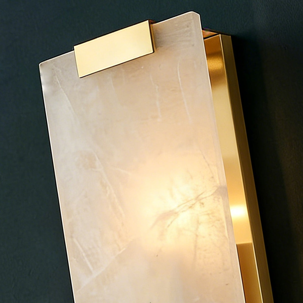 Rectangular Alabaster Wall Sconce, brushed brass hardware detail | Bling Lighting Studio