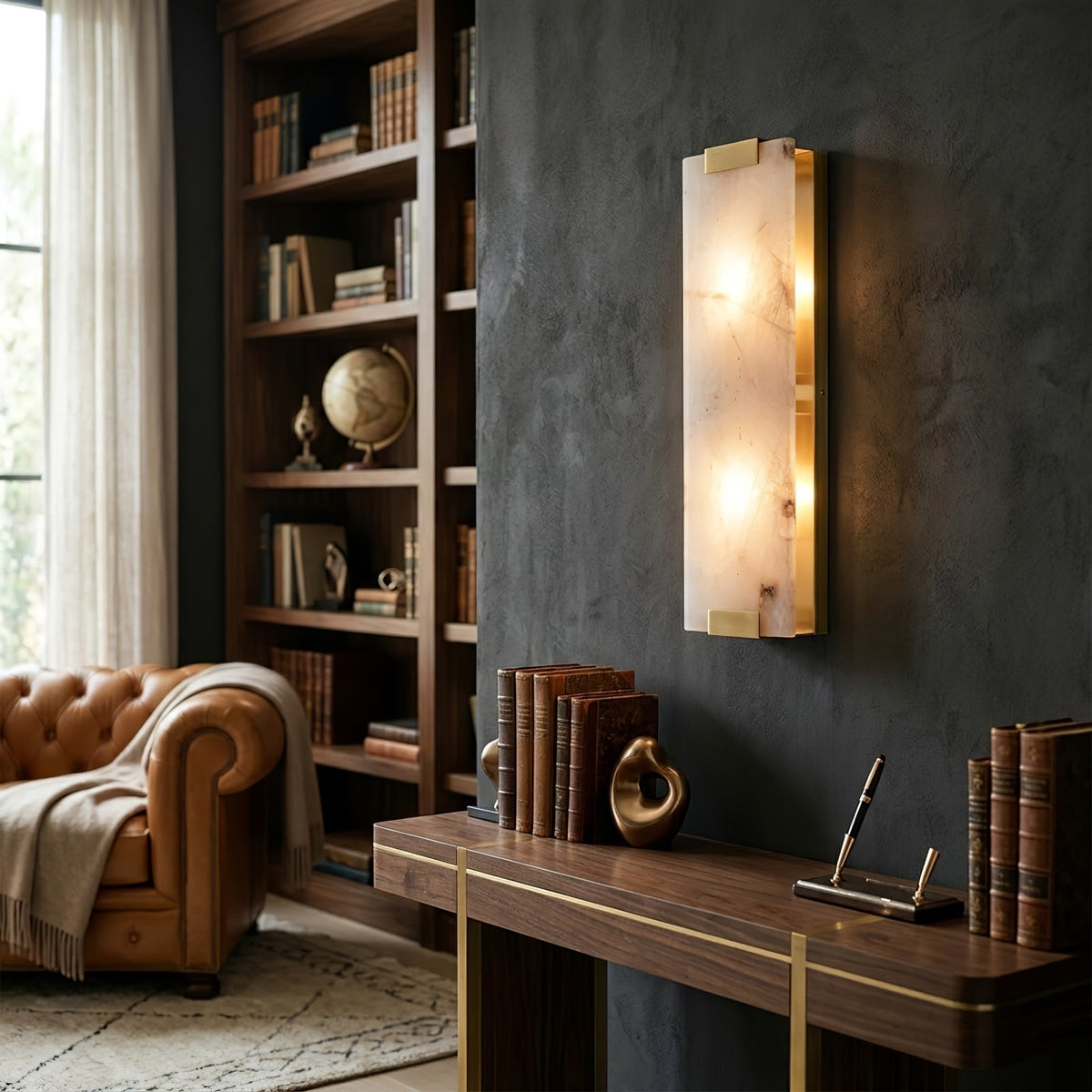 Rectangular Alabaster Wall Sconce, classic library study room light | Bling Lighting Studio