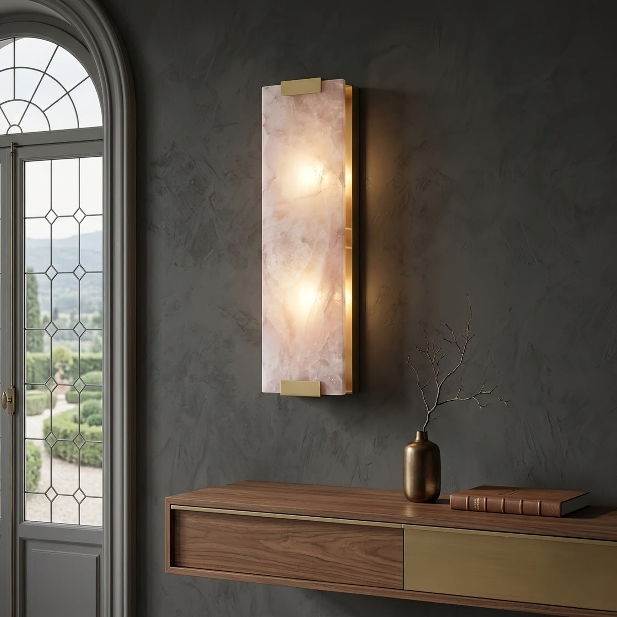 Rectangular Alabaster Wall Sconce, minimalist corridor accent lighting | Bling Lighting Studio