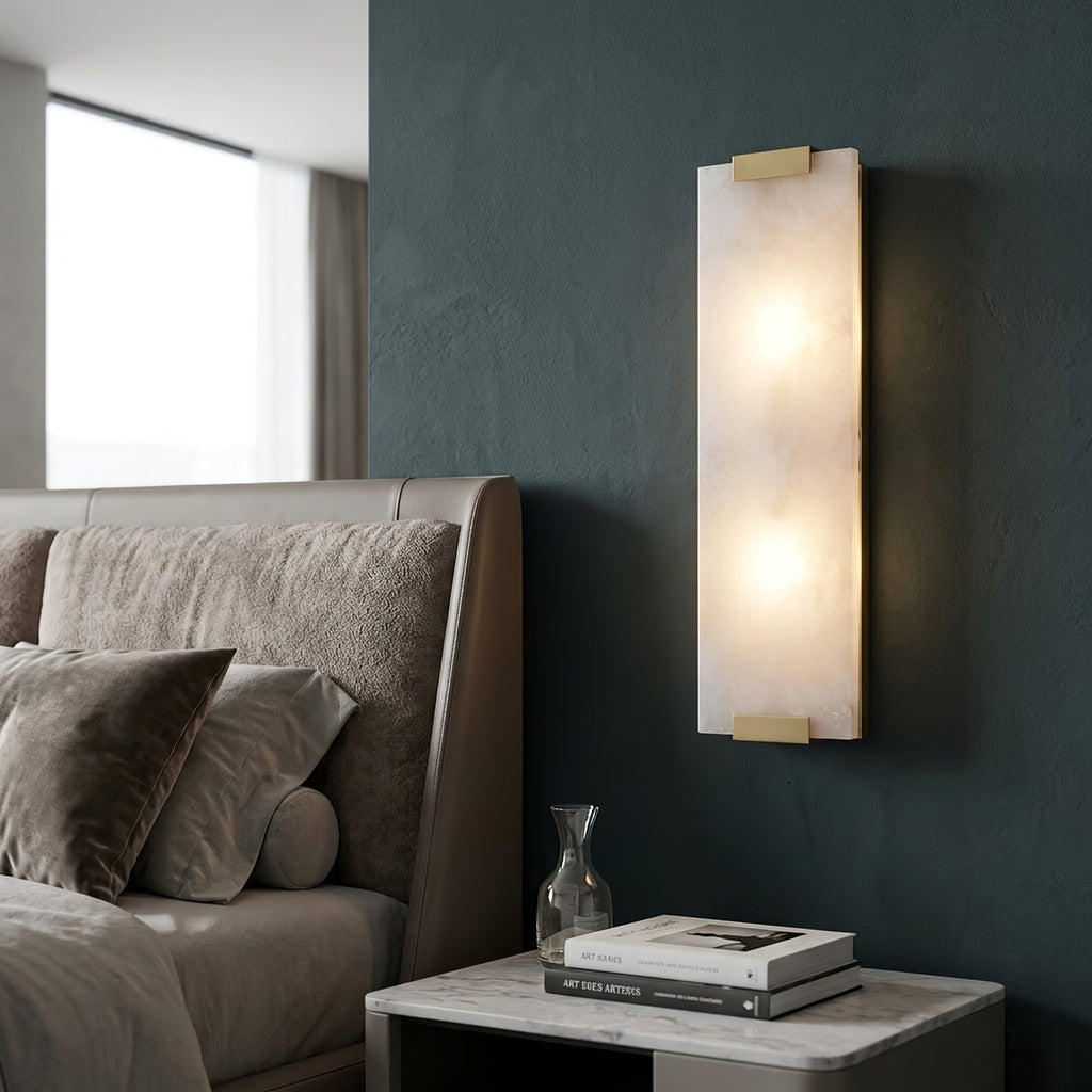 Rectangular Alabaster Wall Sconce, modern minimalist bedside glow | Bling Lighting Studio