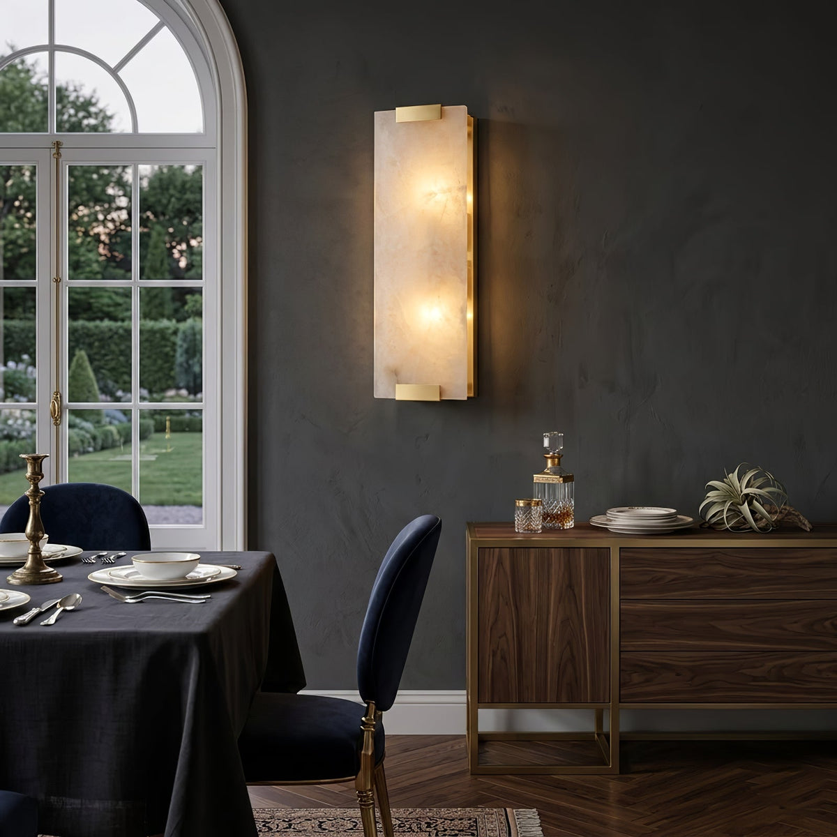 Rectangular Alabaster Wall Sconce, refined dining room ambiance | Bling Lighting Studio