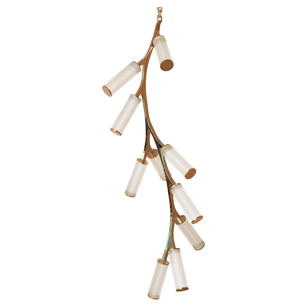 Rhea Modern Simple Staircase Chandelier product view on a white background with ribbed glass shades