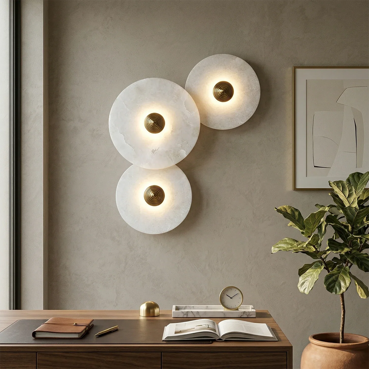 Round Alabaster Wall Lamp, vertical stack studio | Bling Lighting Studio