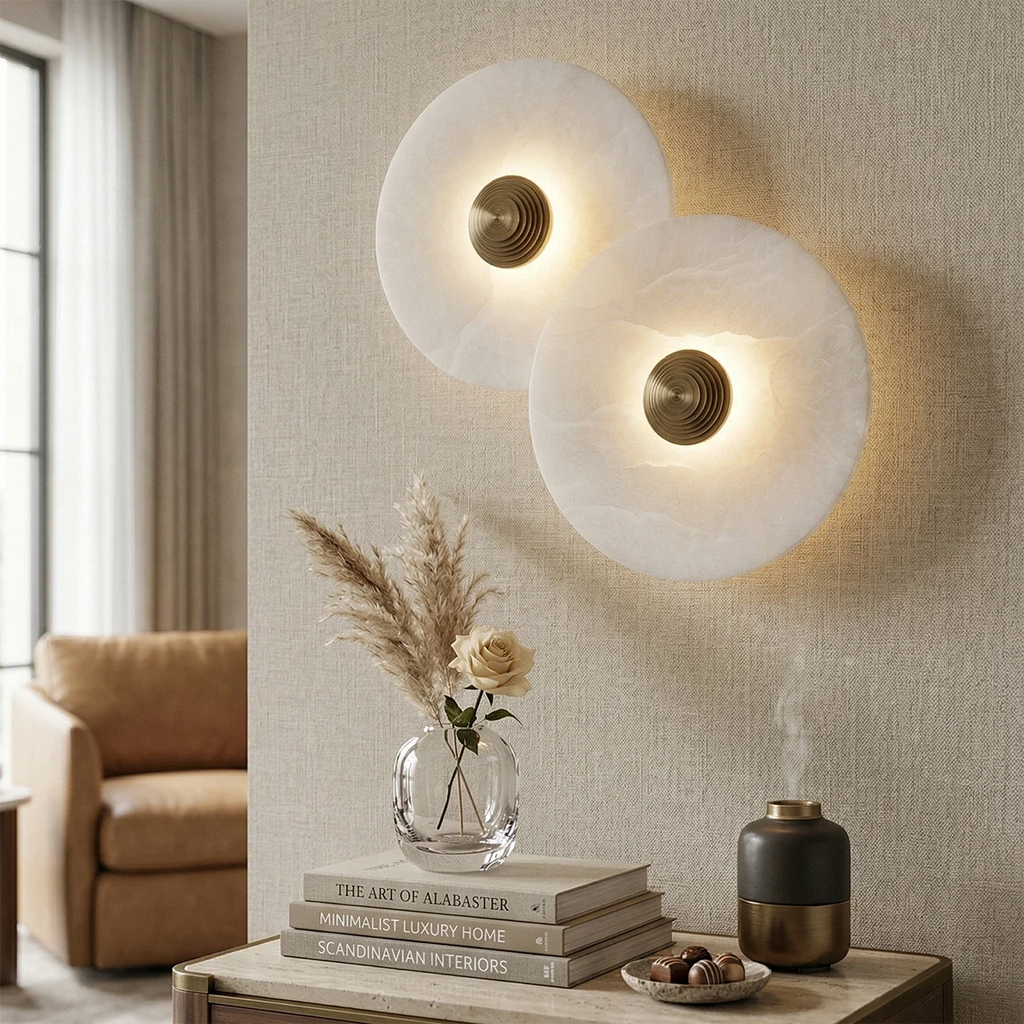 Round Alabaster Wall Lamp by Bling Lighting Studio