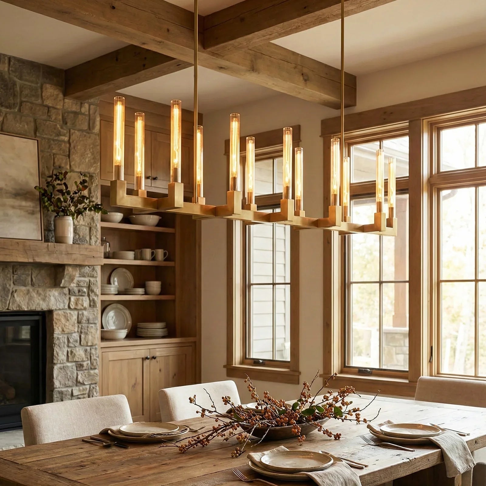 Round Brass Linear Chandelier by Bling Lighting Studio
