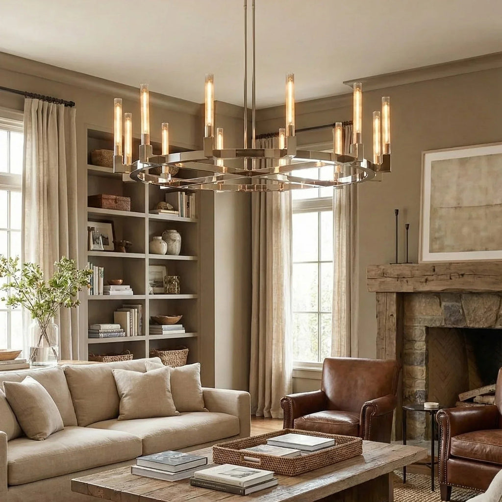 Round Brass Linear Chandelier by Bling Lighting Studio