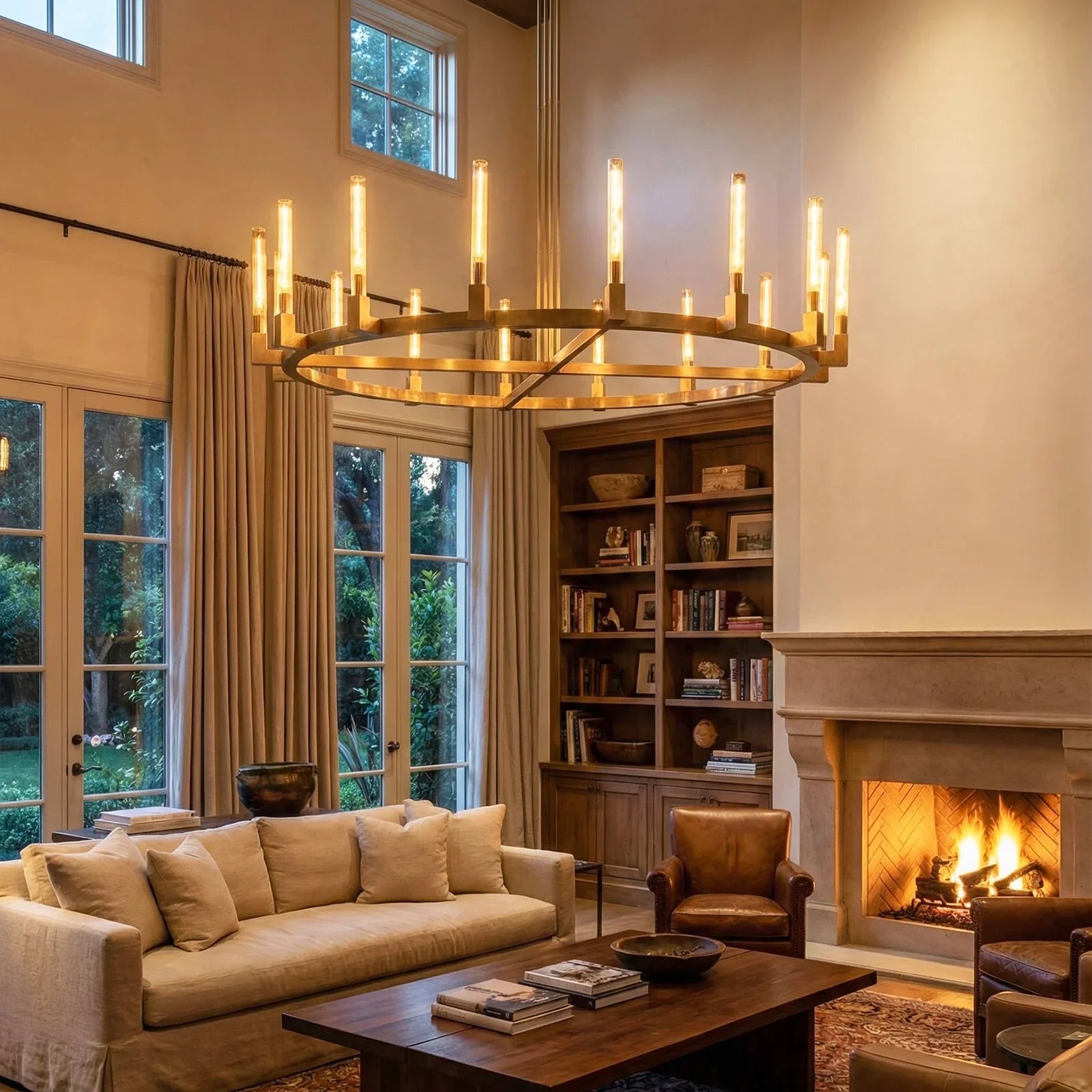 Round Brass Linear Chandelier by Bling Lighting Studio