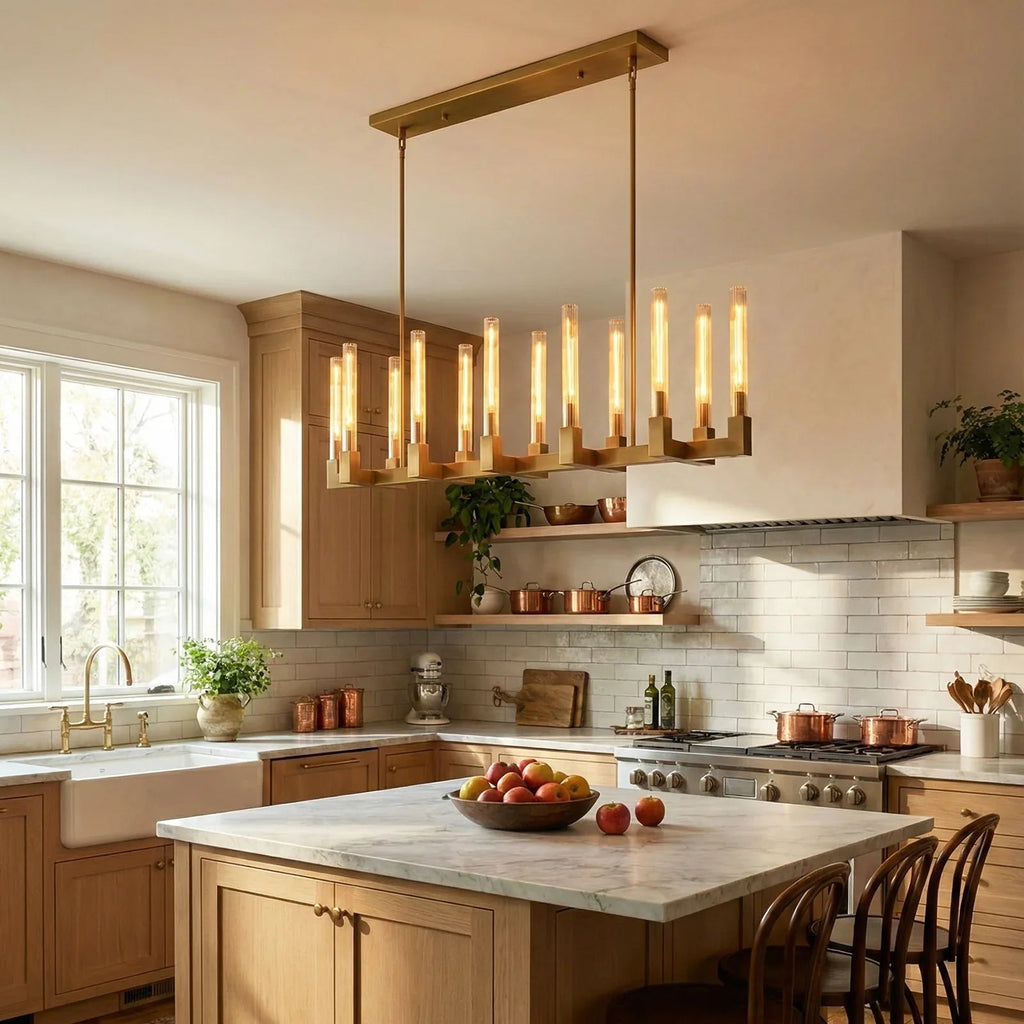 Round Brass Linear Chandelier by Bling Lighting Studio