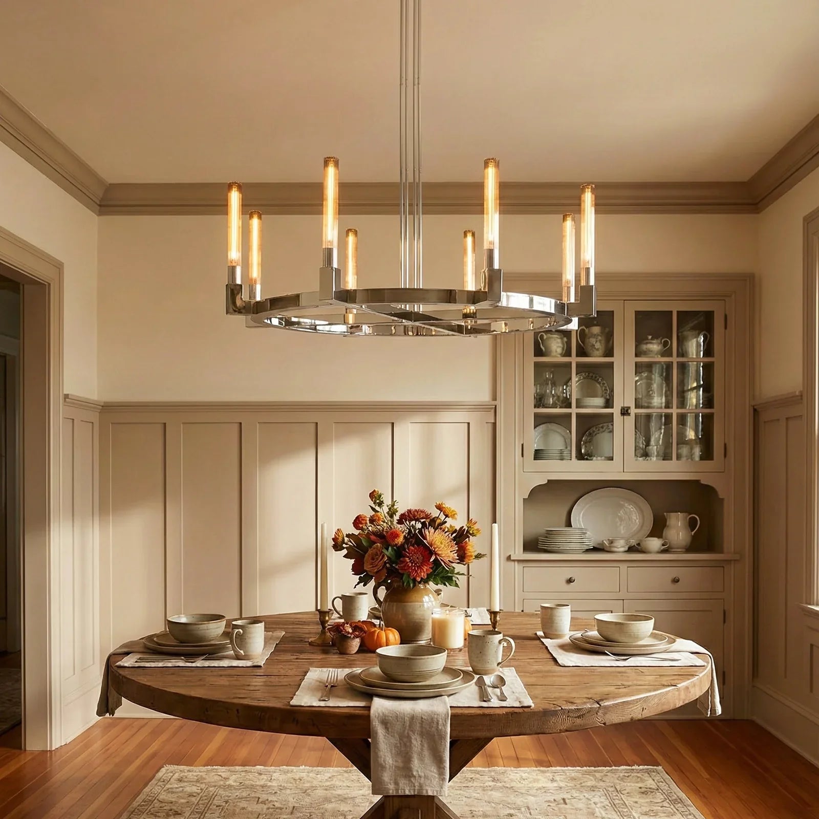 Round Brass Linear Chandelier by Bling Lighting Studio