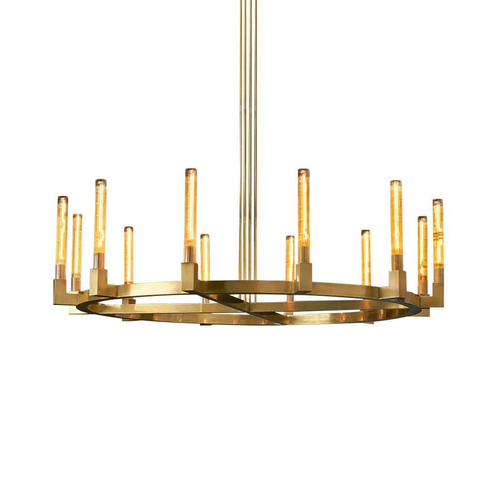 Round Brass Linear Chandelier by Bling Lighting Studio