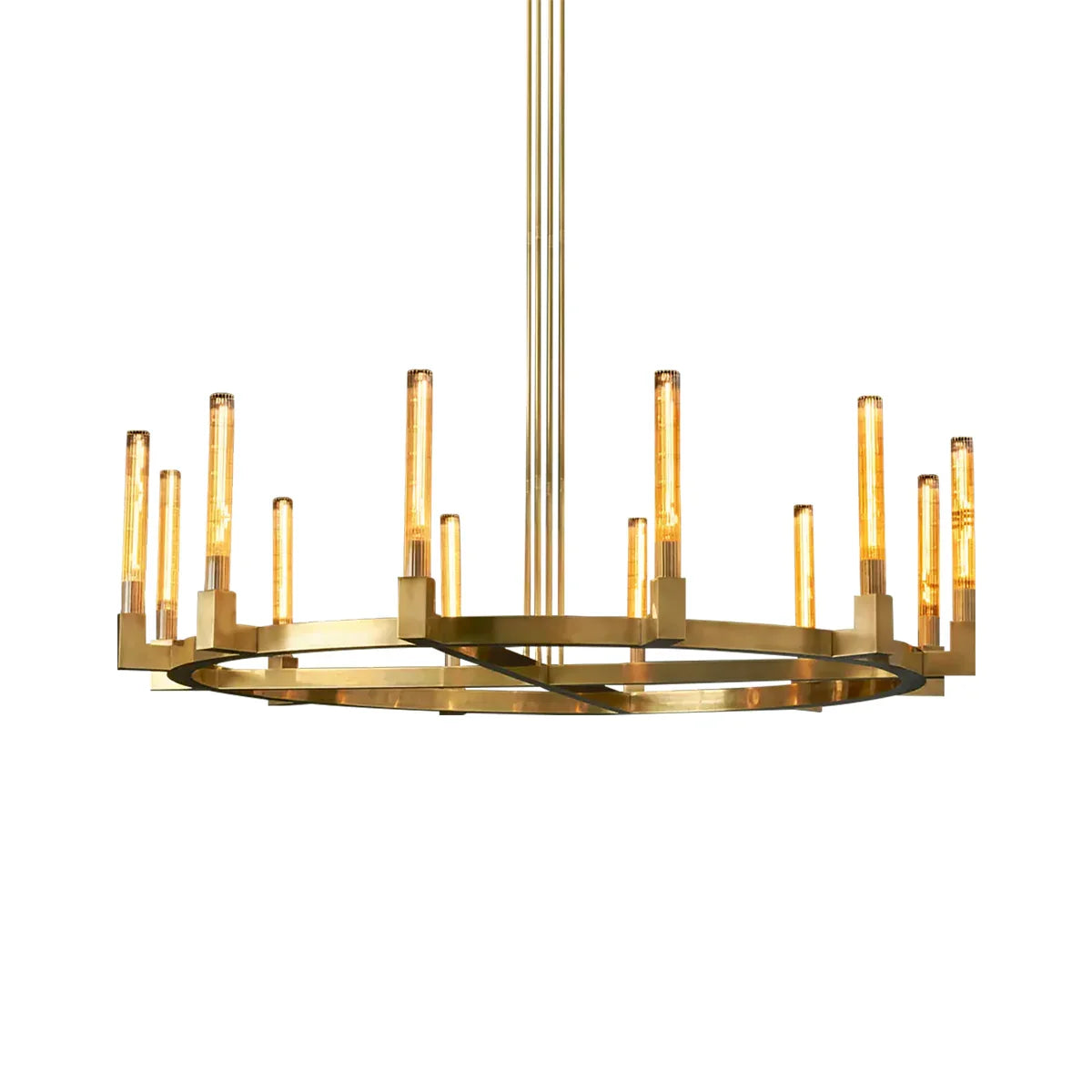 Round Brass Linear Chandelier by Bling Lighting Studio
