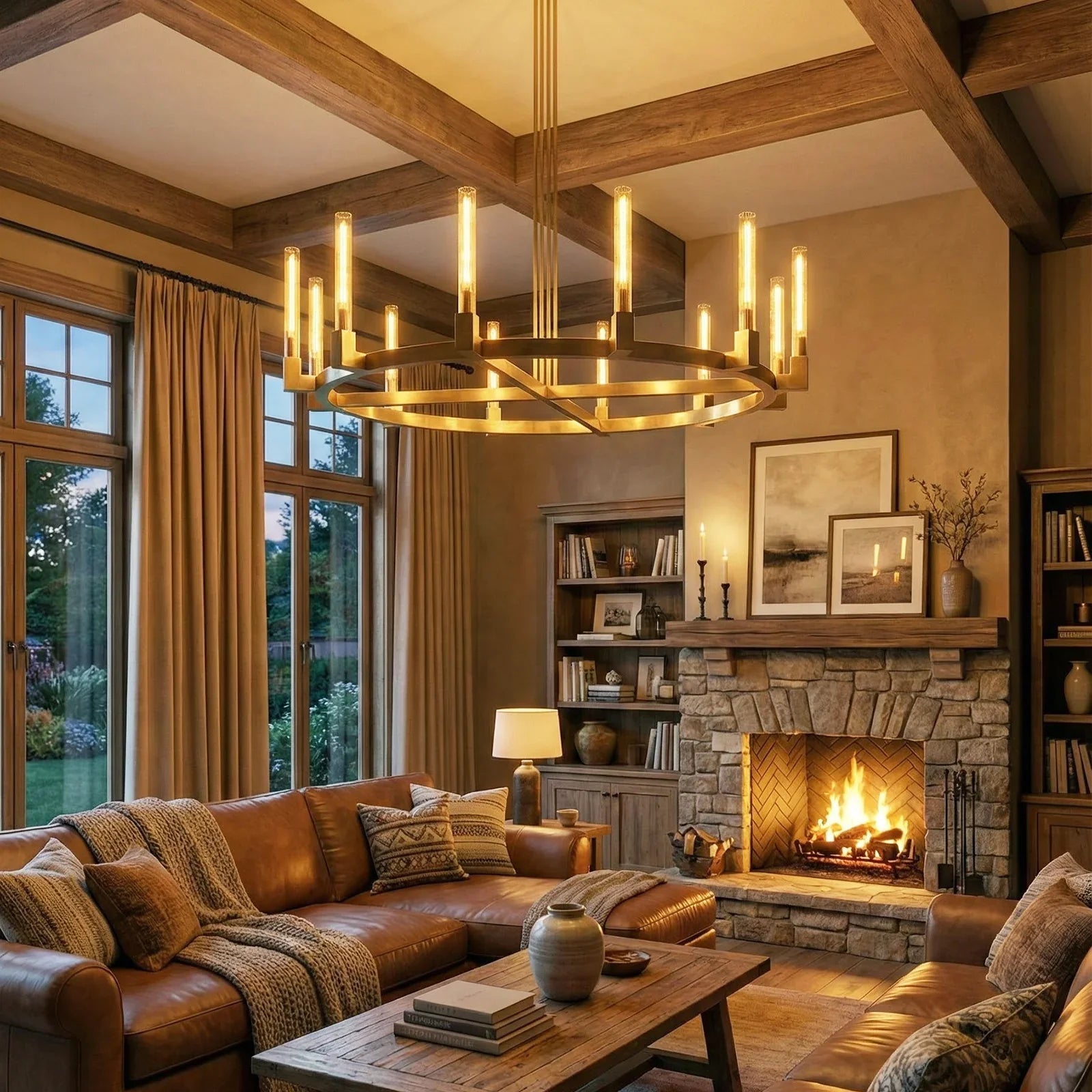 Round Brass Linear Chandelier by Bling Lighting Studio