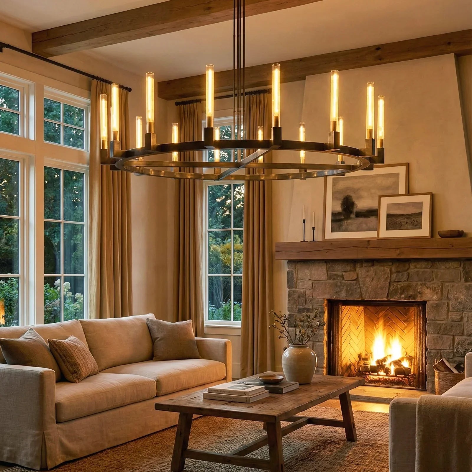 Round Brass Linear Chandelier by Bling Lighting Studio