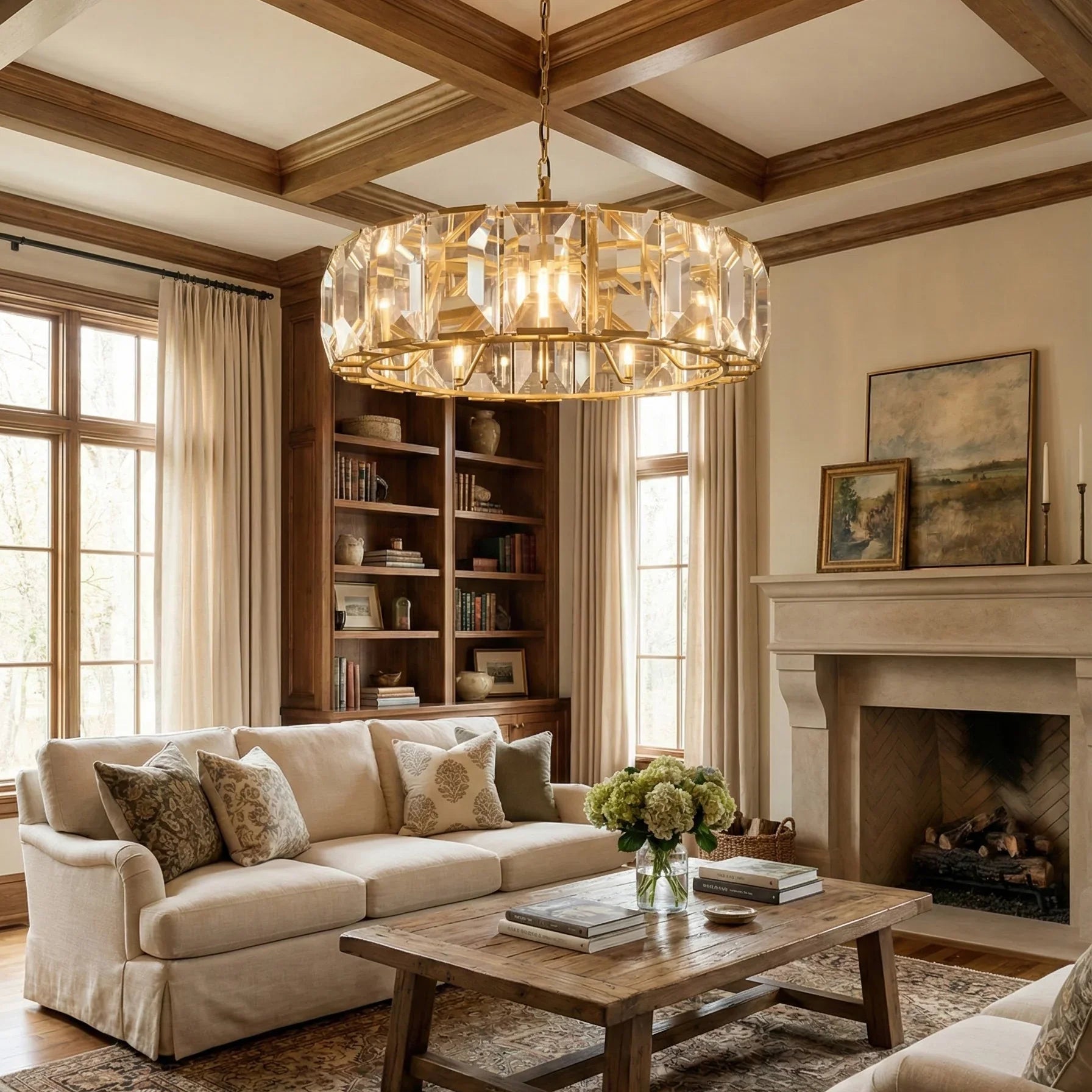 Round Crystal Calcite Chandelier by Bling Lighting Studio