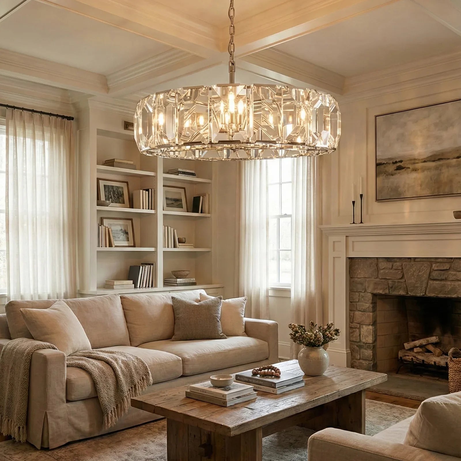 Round Crystal Calcite Chandelier by Bling Lighting Studio