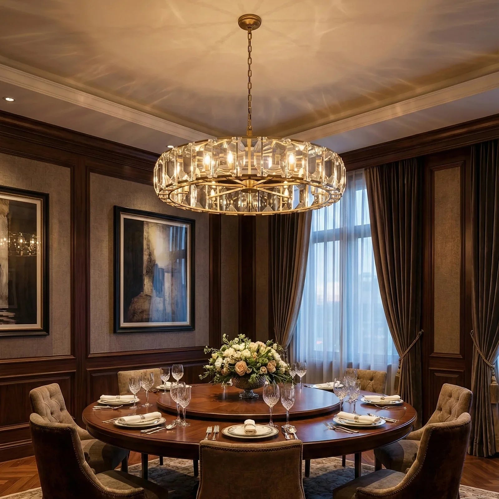 Round Crystal Calcite Chandelier by Bling Lighting Studio
