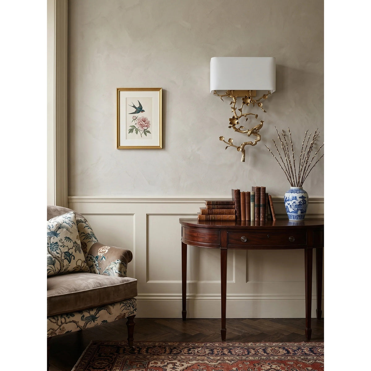Sanremo Branch Brass Wall Light art nouveau brass floral wall sconce view 07