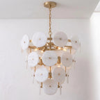 Selavienne Tiered Alabaster Disc Chandelier — Dia 56cm x H 60cm / ∅ 22″ x H 23.6″ / Brushed Brass