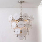 Selavienne Tiered Alabaster Disc Chandelier — Dia 56cm x H 60cm / ∅ 22″ x H 23.6″ / Brushed Nickel
