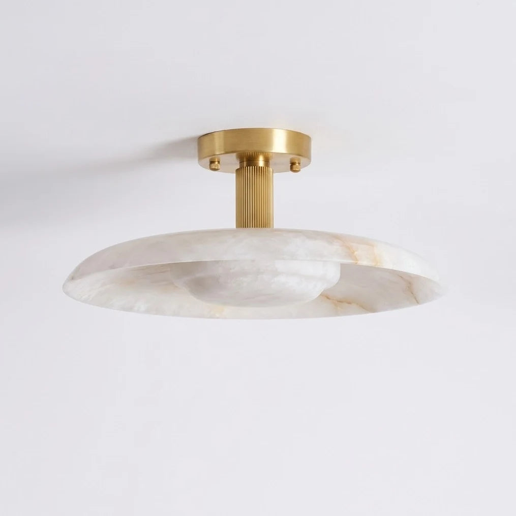 Selmora Alabaster Semi-Flush Mount — Dia 50cm x H 25cm / ∅ 19.6″ x H 9.8″ / Brass & White Alabaster / Warm White