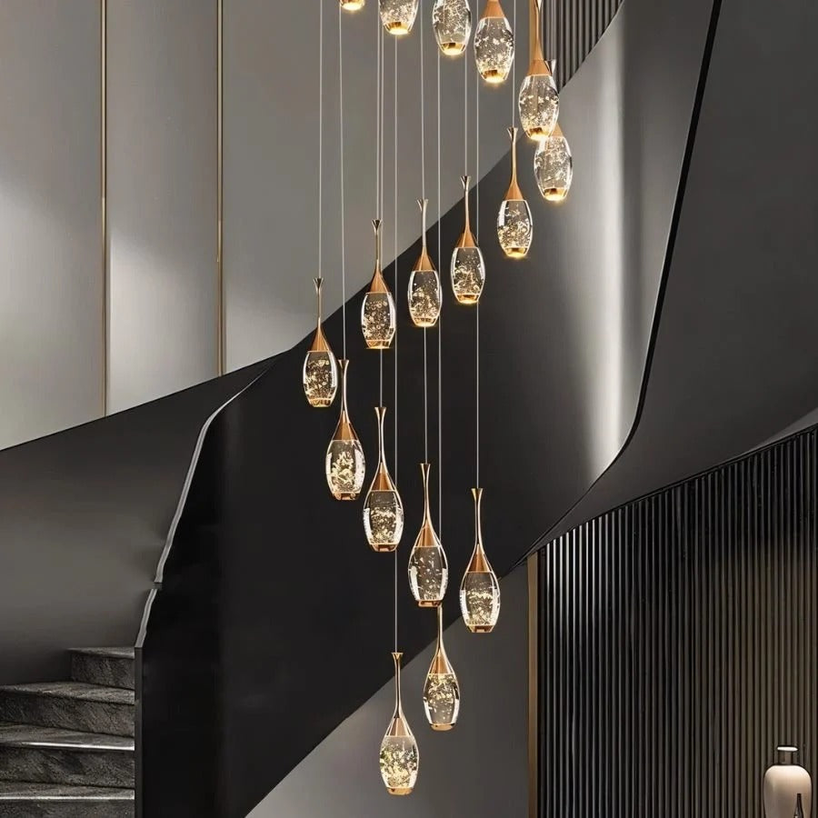 Setya Long Drop Crystal Chandelier ceiling canopy detail