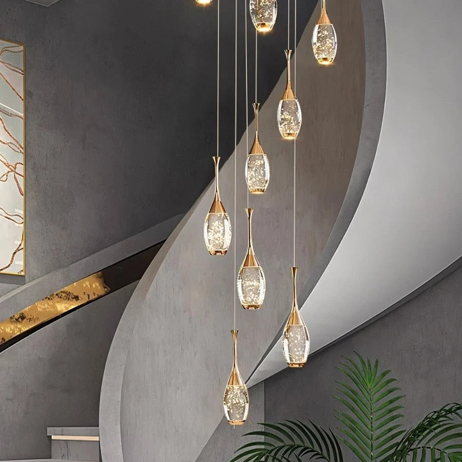 Setya Long Drop Crystal Chandelier close-up crystal detail