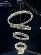6 Tier Crystal Ring Chandelier for High Ceiling chrome finish five ring product view on black background