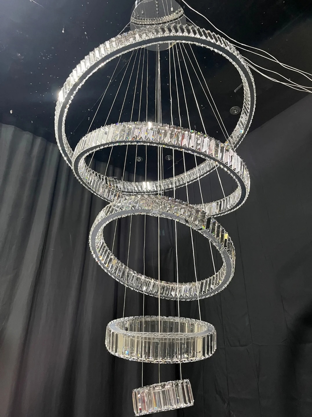 6 Tier Crystal Ring Chandelier for High Ceiling chrome finish five tier product view with crystal rings