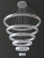 6 Tier Crystal Ring Chandelier for High Ceiling chrome finish front product view with layered crystal rings
