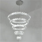 6 Tier Crystal Ring Chandelier for High Ceiling chrome finish product view on a white background