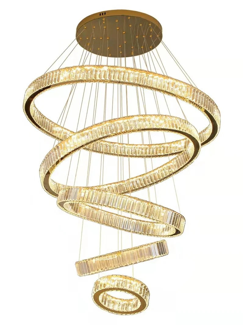 6 Tier Crystal Ring Chandelier for High Ceiling gold finish product view on white background