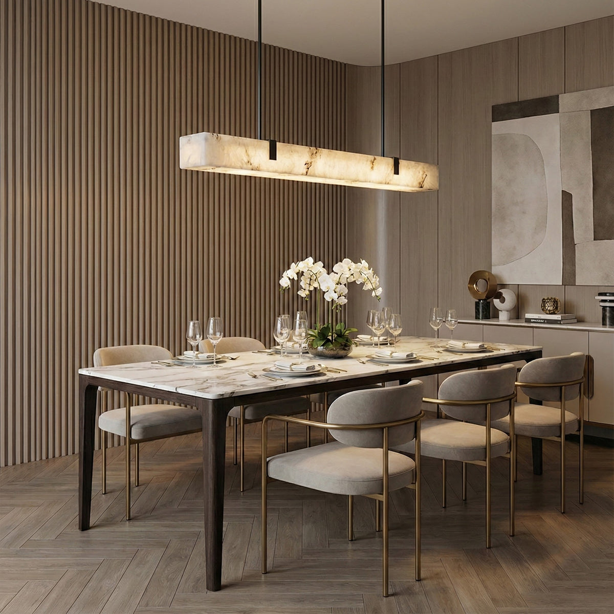 Slim Linear Alabaster LED Pendant Light, product view 10