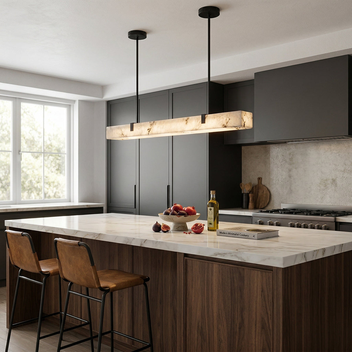 Slim Linear Alabaster LED Pendant Light, product view 14