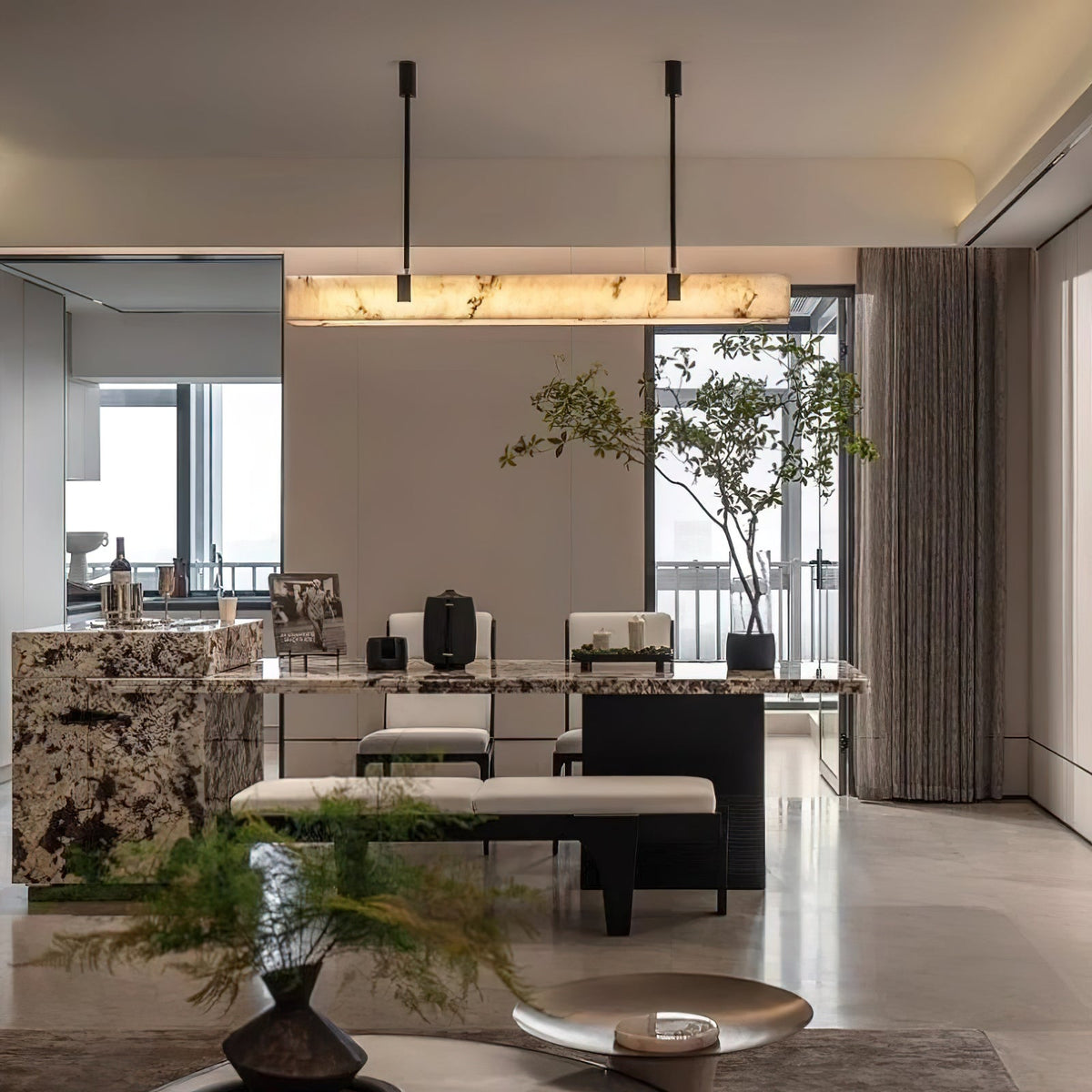 Slim Linear Alabaster LED Pendant Light, product view 16