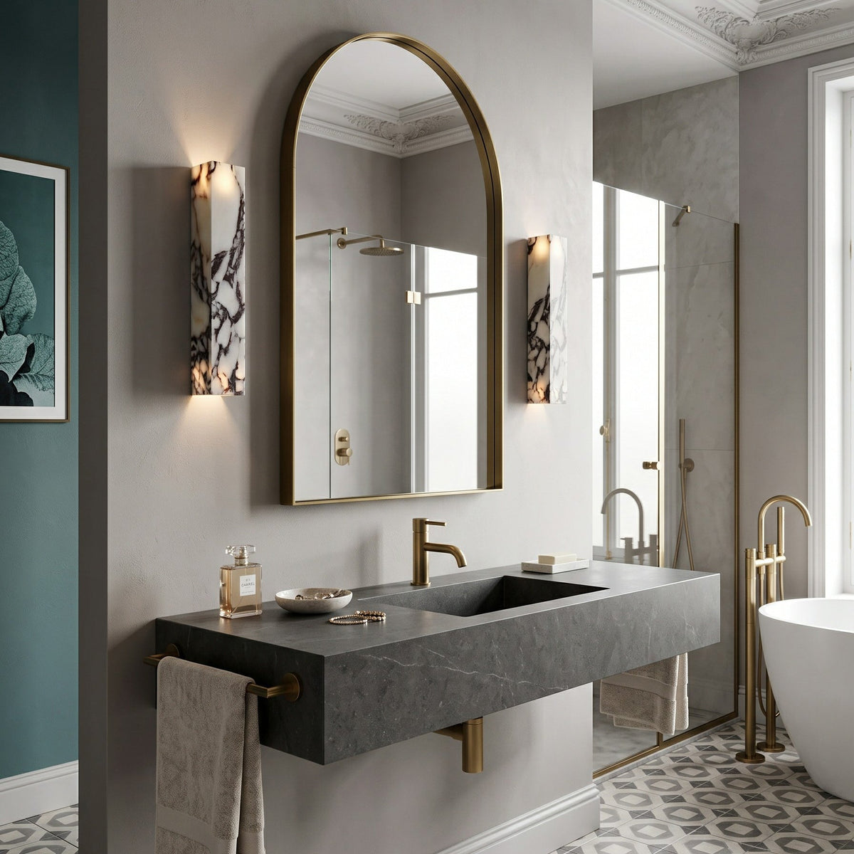 Slim Vertical Marble LED Wall Sconce, product view 2