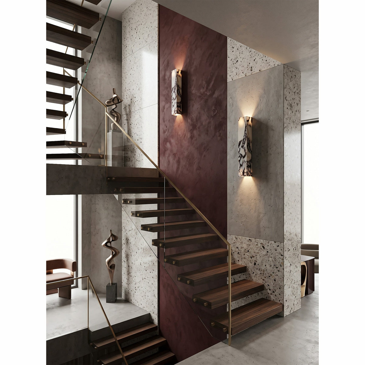 Slim Vertical Marble LED Wall Sconce, product view 6
