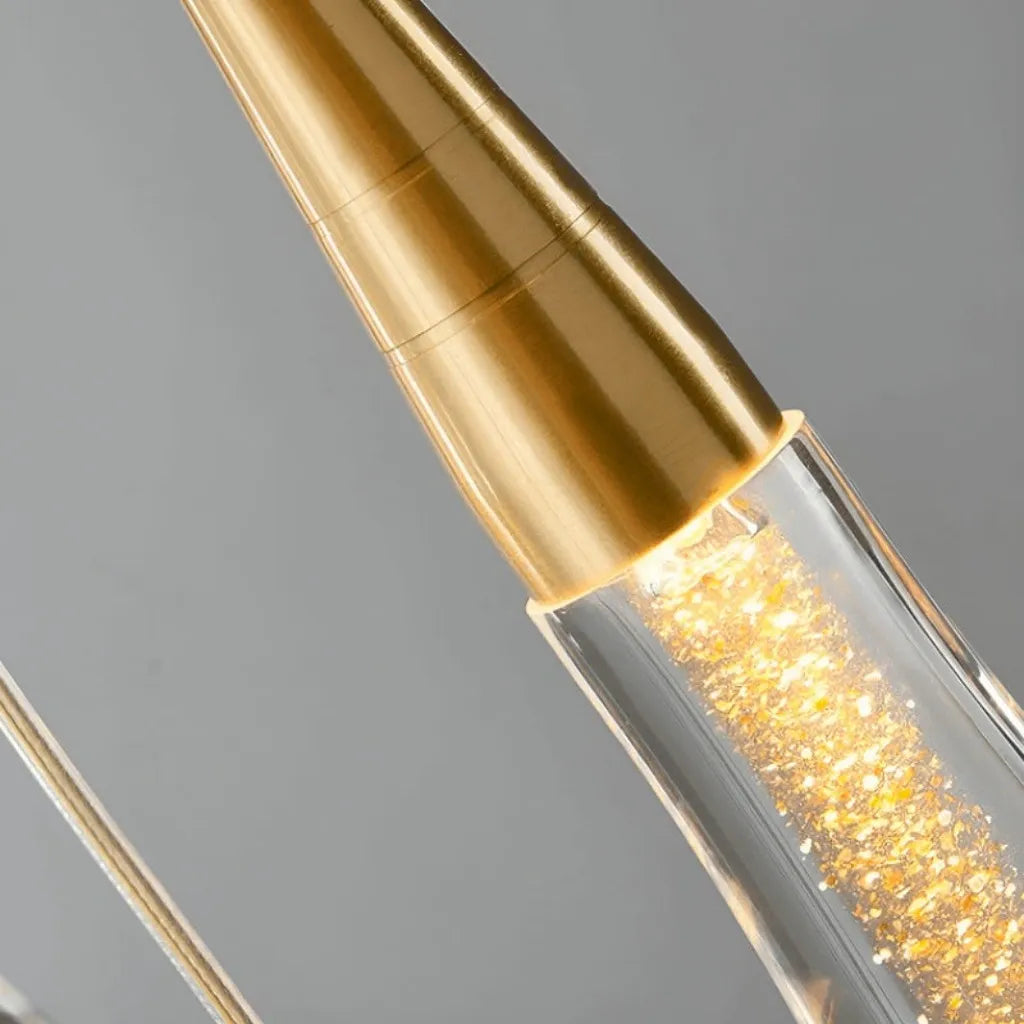 Spiral Raindrop Staircase Ceiling Lighting brushed brass LED teardrop fixture detail