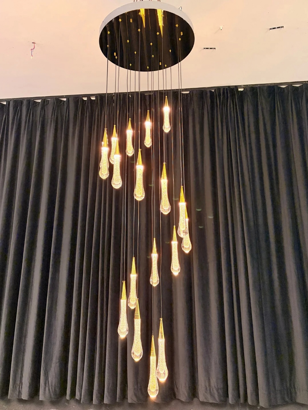Spiral Raindrop Staircase Ceiling Lighting modern round spiral crystal chandelier full view