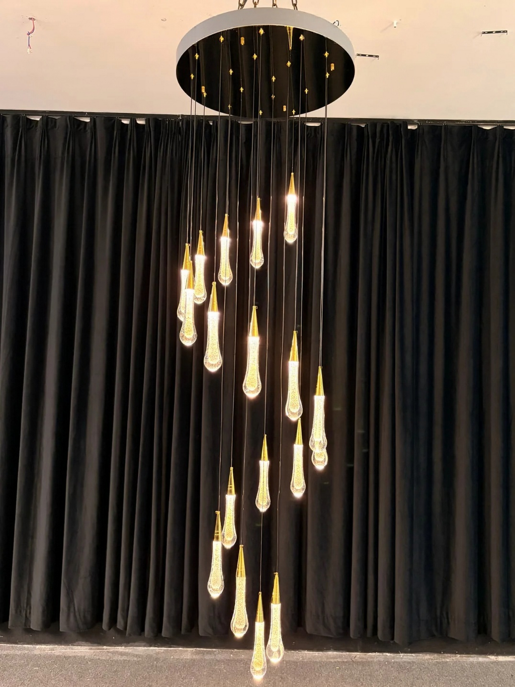 Spiral Raindrop Staircase Ceiling Lighting round cascade raindrop crystal chandelier view