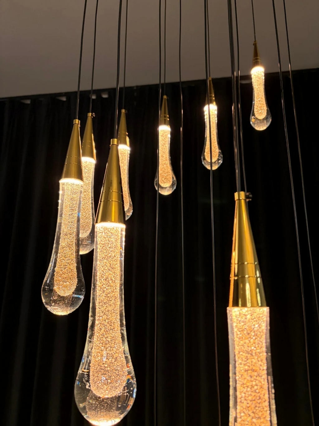 Spiral Raindrop Staircase Ceiling Lighting cascading teardrop crystal chandelier for high ceiling spaces