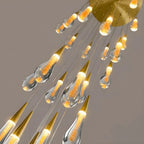 Spiral Raindrop Staircase Ceiling Lighting cascading raindrop glass effect close view