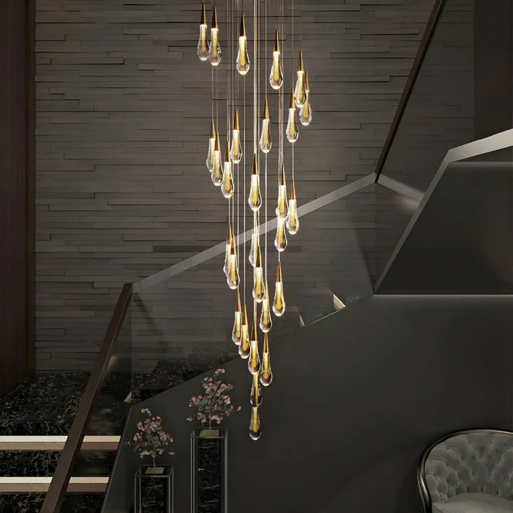 Spiral Raindrop Staircase Ceiling Lighting contemporary spiral raindrop chandelier for high ceilings