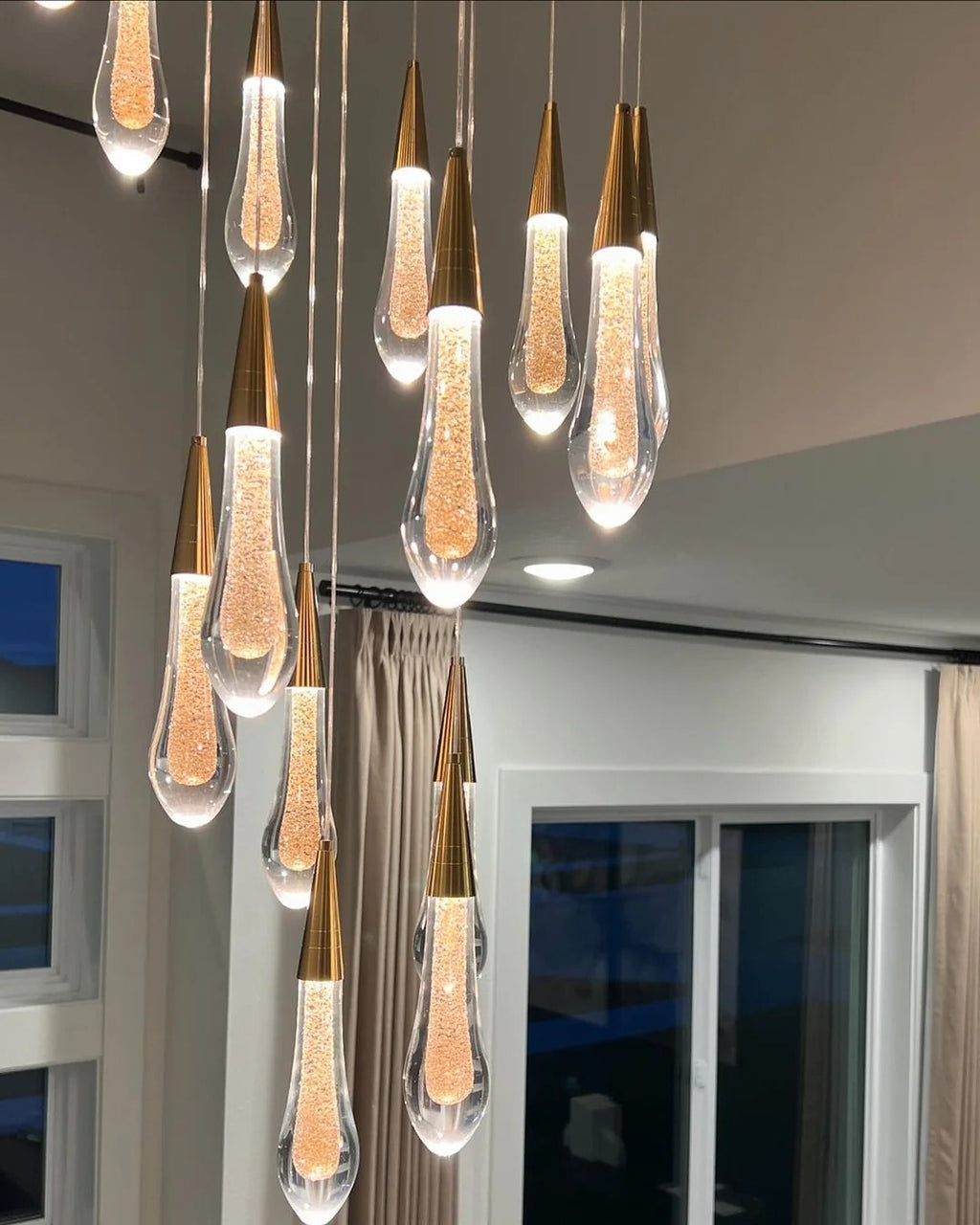 Spiral Raindrop Staircase Ceiling Lighting round spiral crystal pendant arrangement