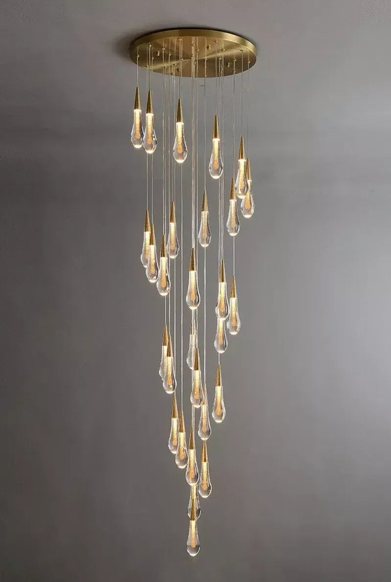 Spiral Raindrop Staircase Ceiling Lighting teardrop pendant chandelier for tall staircases